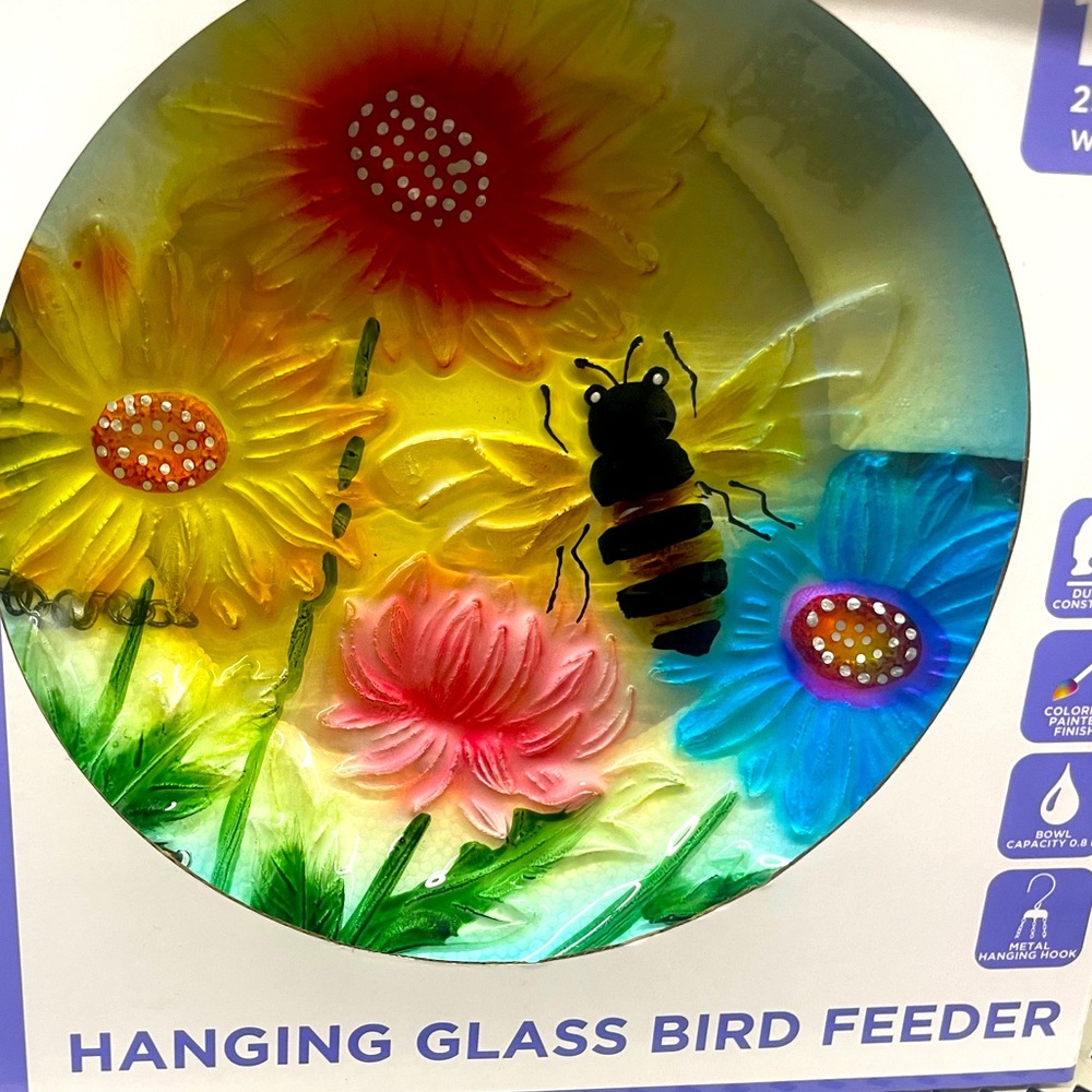 NIB 17” Hanging Bird Bath Bumblebee Large Vibrant & Colorful